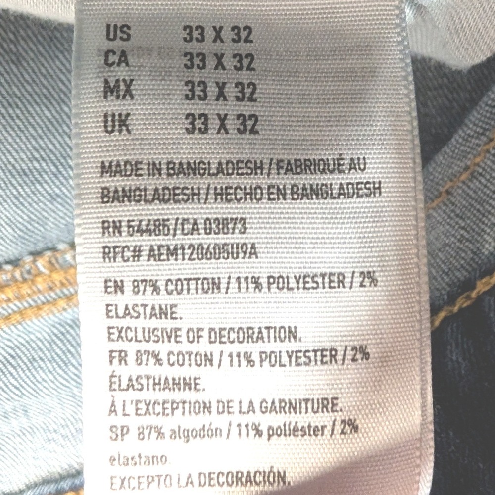 American Eagle Original Boot Jeans Mens 33x32 Dark Wash Blue Whiskered Stretch - Picture 10 of 16
